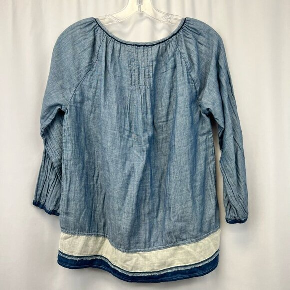 Dylan Womens Peasant Top Multicolor Long Sleeve V Neck Pintuck Blouse Boho XS - Picture 2 of 10